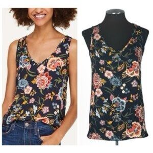 LOFT Navy Floral Sleeveless Blouse